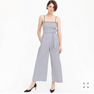 J.Crew Wide Leg Jumpsuit in Stripe with self tie belt